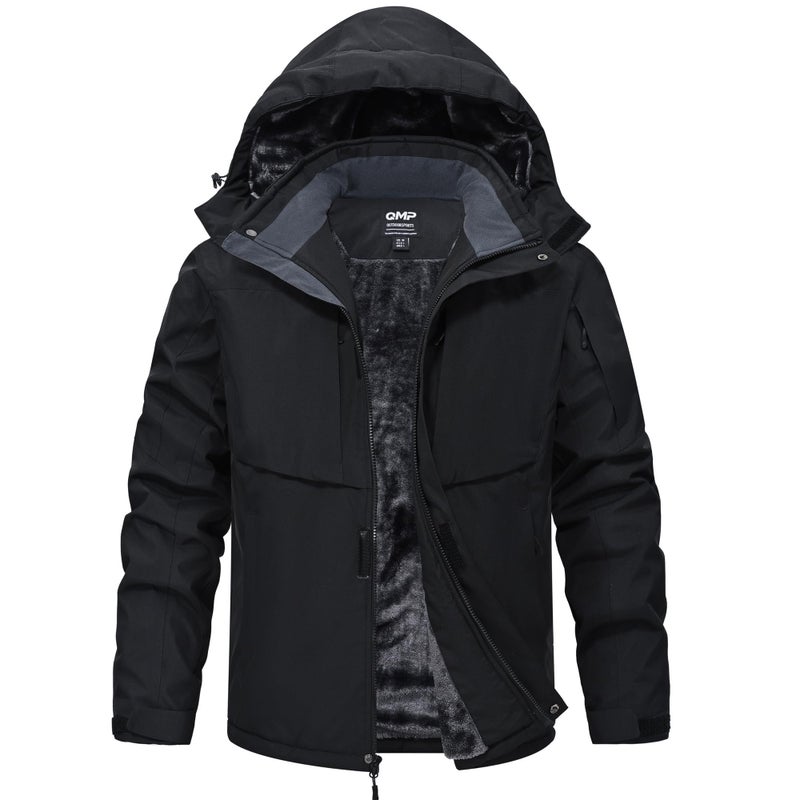 ‎QMP QMP Winter Coats Jackets for Men with Hoode Work Rain Waterproof Windbreaker Fleece Warm Snowboard Ski Snow Military Tactical Casual Insulated Softshell Raincoat Jackets Black M - Image 1
