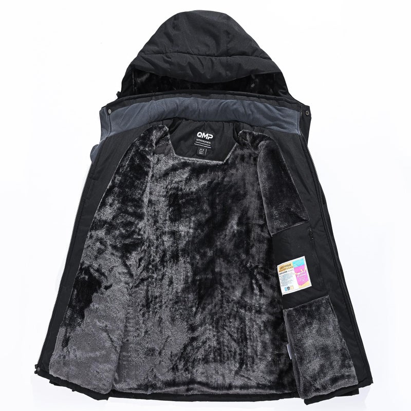 ‎QMP QMP Winter Coats Jackets for Men with Hoode Work Rain Waterproof Windbreaker Fleece Warm Snowboard Ski Snow Military Tactical Casual Insulated Softshell Raincoat Jackets Black M - Image 3
