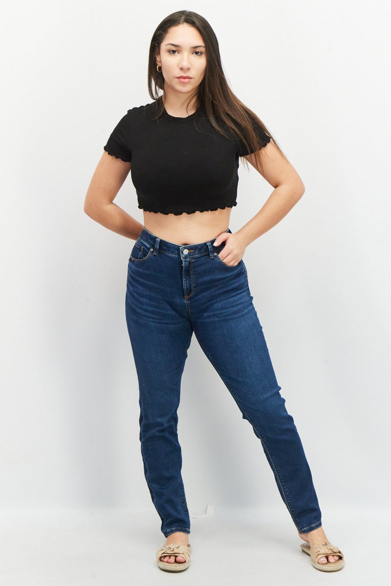 ESPRIT Women Slim Fit Dark Wash Stretchable Denim, Navy - Image 3