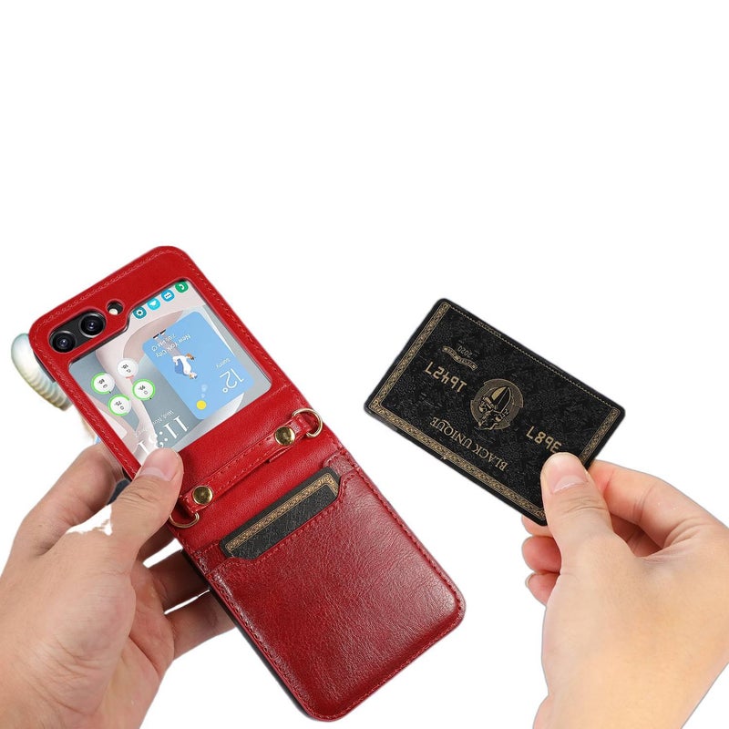 غطاء واقي | حامل بطاقات | أسود | PU | مقاوم للصدمات | مقاوم للصدمات لـ Samsung Galaxy Z Flip 5 - Image 3