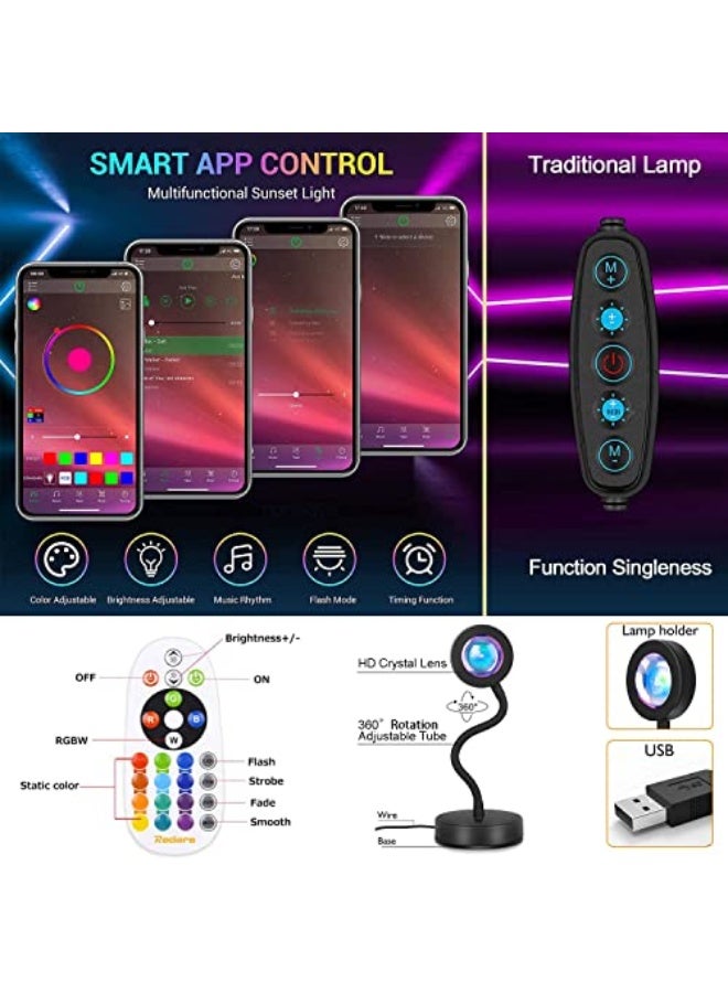 Redare Smart Sunset Lamp,Sunset Lamp projector 360 Degree Rotation,APP and Remote Control Multicolor Changing LED Sunset Lights,Upgraded Sunlight Lamp Synchronized with Music, Holidays Gift for Women - Image 3