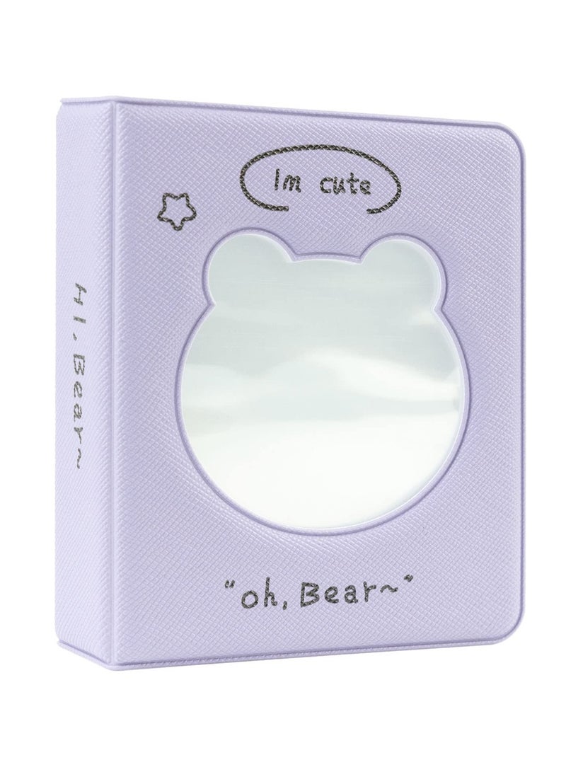 Excefore 3 inch Mini Photo Album Kpop Photocard Binder, Card Id Holder Book with 36 Pockets( Purple Hollow Bear)  - Image 1