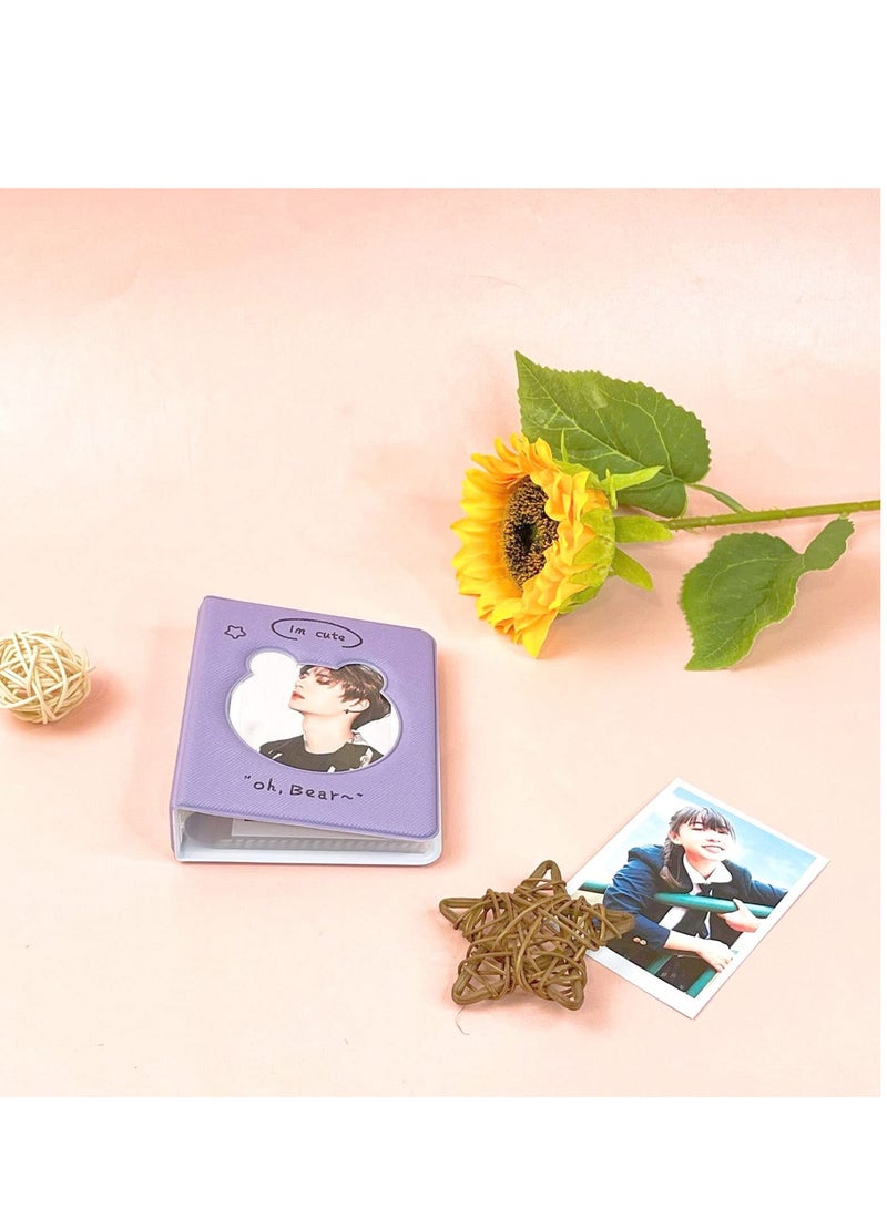 Excefore 3 inch Mini Photo Album Kpop Photocard Binder, Card Id Holder Book with 36 Pockets( Purple Hollow Bear)  - Image 4