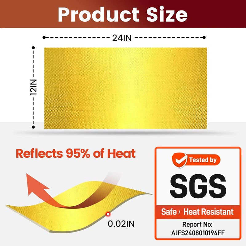 Amerbro Heat Shield Automotive Aluminum Reflects 95% of Radiant Heat, 12" x 24" Stove Heat Shield to Protect Refrigerator, Heat Shield Wrap for Exhaust, Motorcycle, Wood Stove, Cabinet, Fireplace (Gold) - Image 2