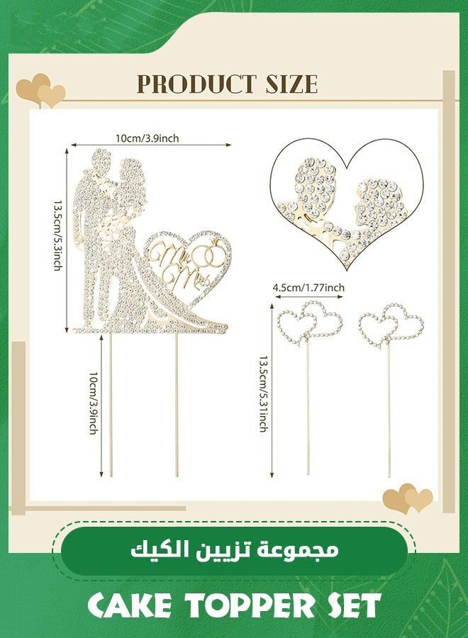 DURKU Gold Rhinestone Heart Love Cake Topper for Wedding Anniversary Party Cake Decoration - Funny Diamond Bride Groom Crystal Toppers - Unique Metal Mr Mrs Cake Décor Supplies - Image 2