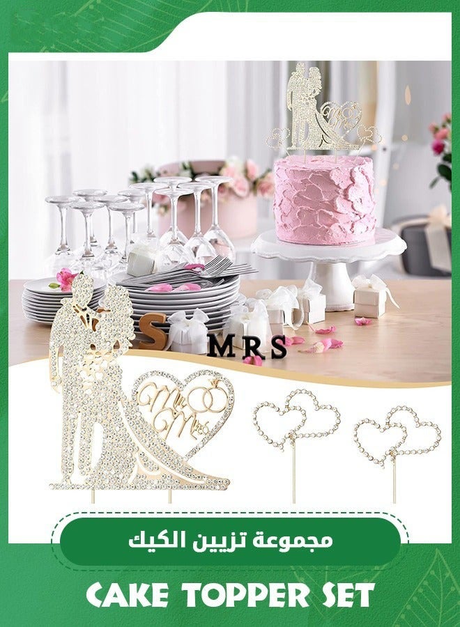 DURKU Gold Rhinestone Heart Love Cake Topper for Wedding Anniversary Party Cake Decoration - Funny Diamond Bride Groom Crystal Toppers - Unique Metal Mr Mrs Cake Décor Supplies - Image 5