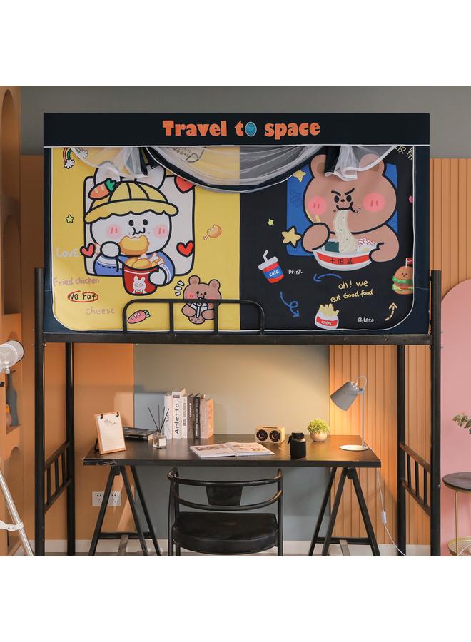 Bluejw Strong Shading Network Popular College Student Bed Curtain Mosquito Net Three-door Zipper Dormitory Cute Cartoon Wall Cloth Upper And Lower Bunk Yarn - Image 1