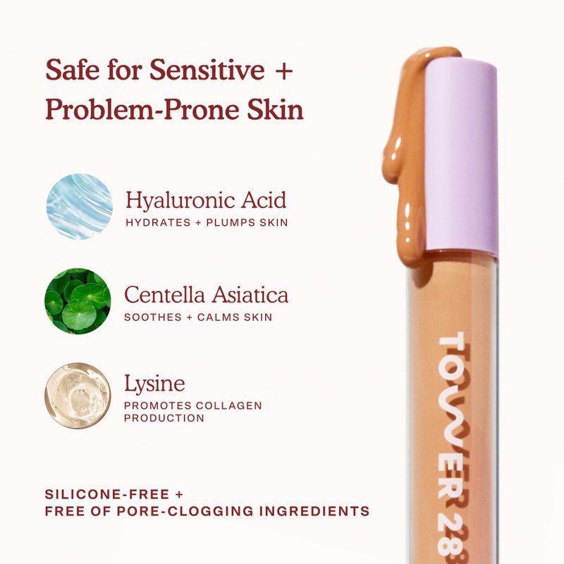 Tower 28 Swipe Serum Concealer - Hydrating Medium-Full Coverage Concealer + Under Eye Brightener - Skin Care Infused Makeup with Hyaluronic Acid + Soothing Centella - 3.0 Light/Warm Peach (0.22 oz) - Image 5