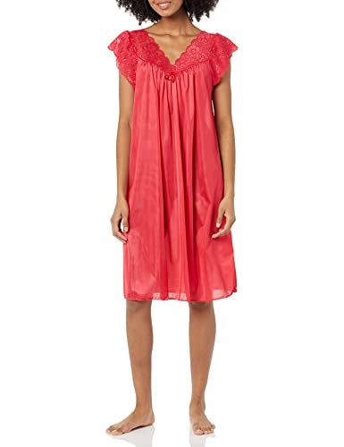 Shadowline Women’s Short Lace Cap Sleeve Nightgown - 40” Length Gown - Image 1