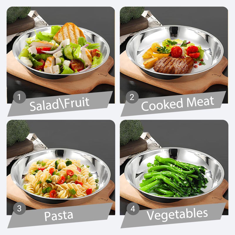 WUWEOT 10 Pack Stainless Steel Dinner Plates, 10" Round Kitchen Metal Dish Plates, Rust-Proof Camping Serving Plates for BBQ, Snack, Salad, Appetizer, Fruit, Cookies - Image 4