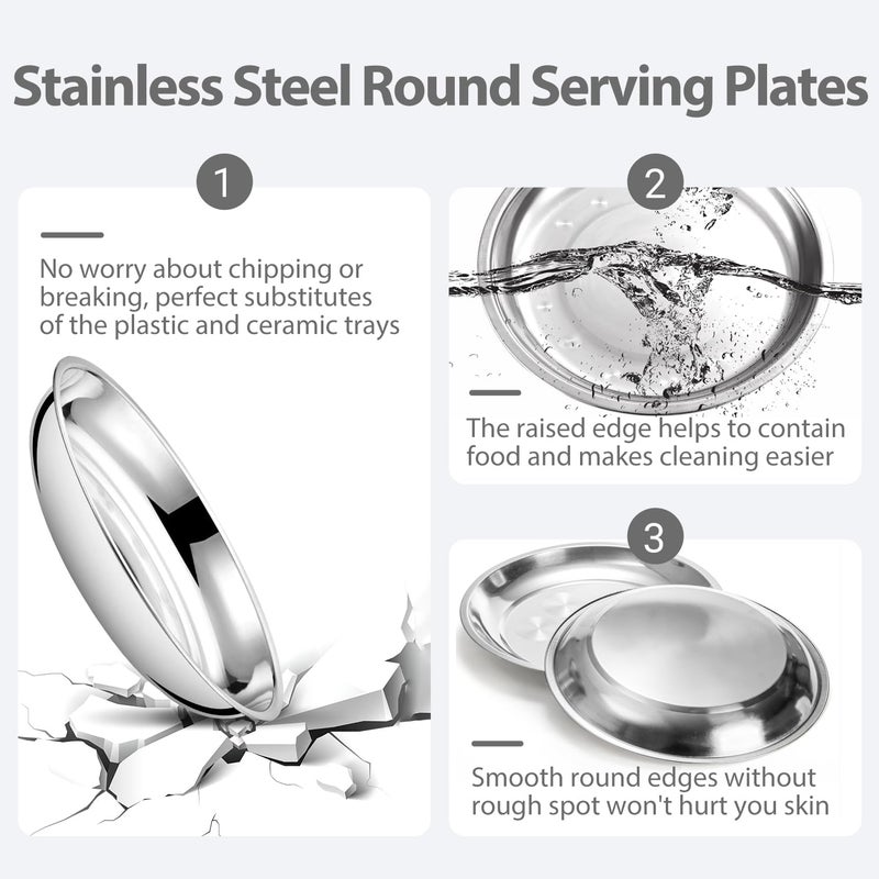 WUWEOT 10 Pack Stainless Steel Dinner Plates, 10" Round Kitchen Metal Dish Plates, Rust-Proof Camping Serving Plates for BBQ, Snack, Salad, Appetizer, Fruit, Cookies - Image 3