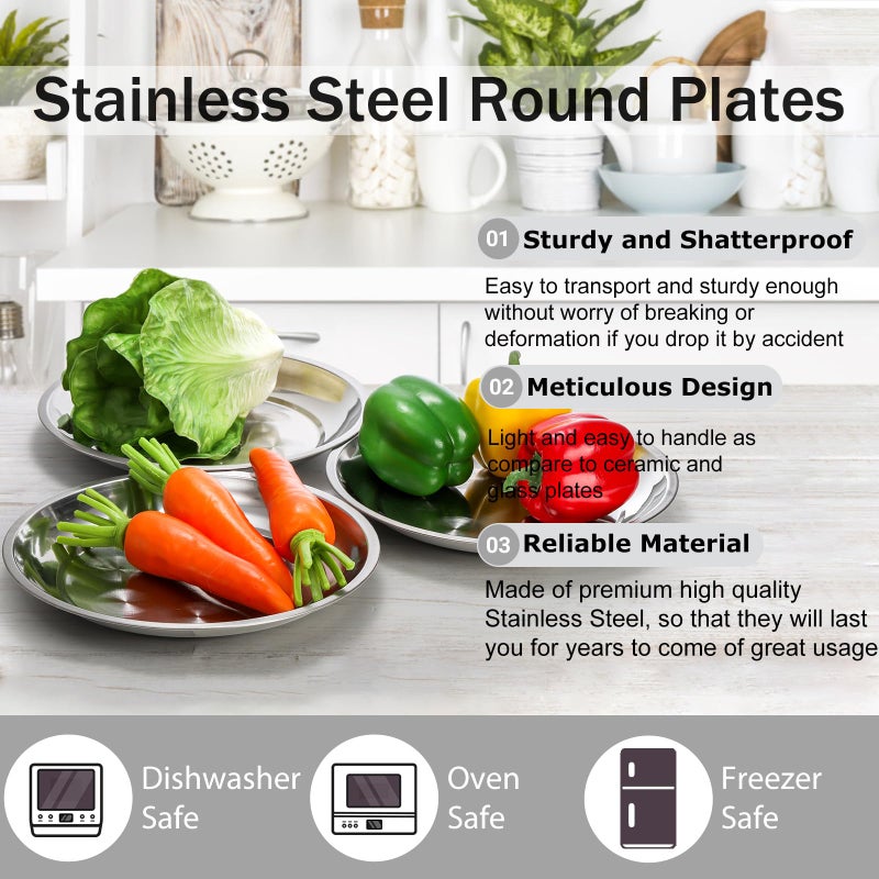 WUWEOT 10 Pack Stainless Steel Dinner Plates, 10" Round Kitchen Metal Dish Plates, Rust-Proof Camping Serving Plates for BBQ, Snack, Salad, Appetizer, Fruit, Cookies - Image 5