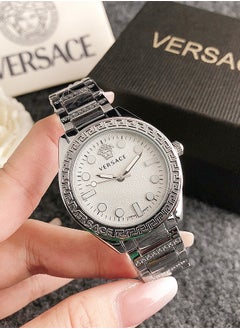 Versace Classic Cubic Zirconia Women's Quartz Watch with Silver Stainless Steel Strap34mm