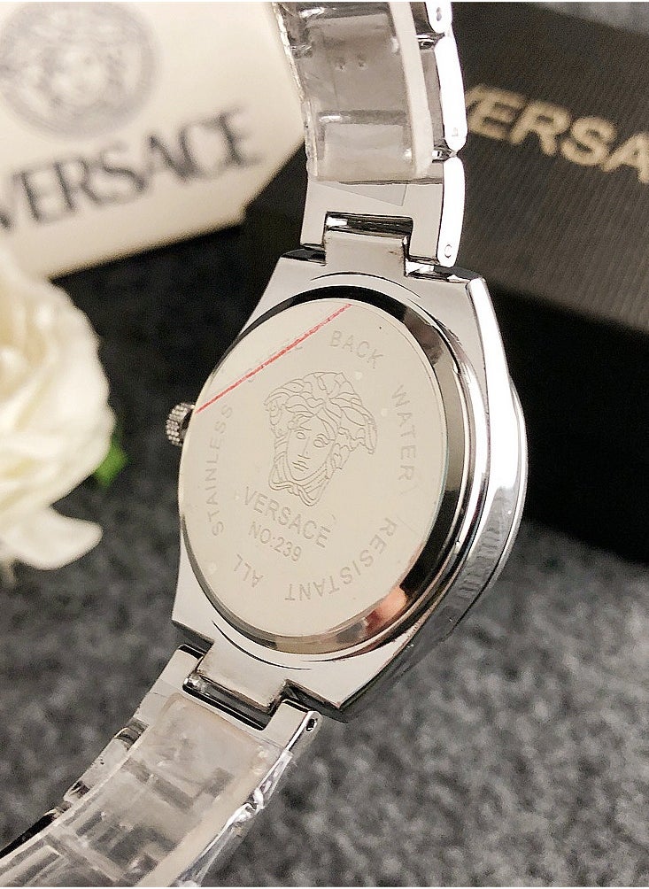 VERSACE - Versace Classic Cubic Zirconia Women's Quartz Watch with Silver Stainless Steel Strap34mm - Image 1