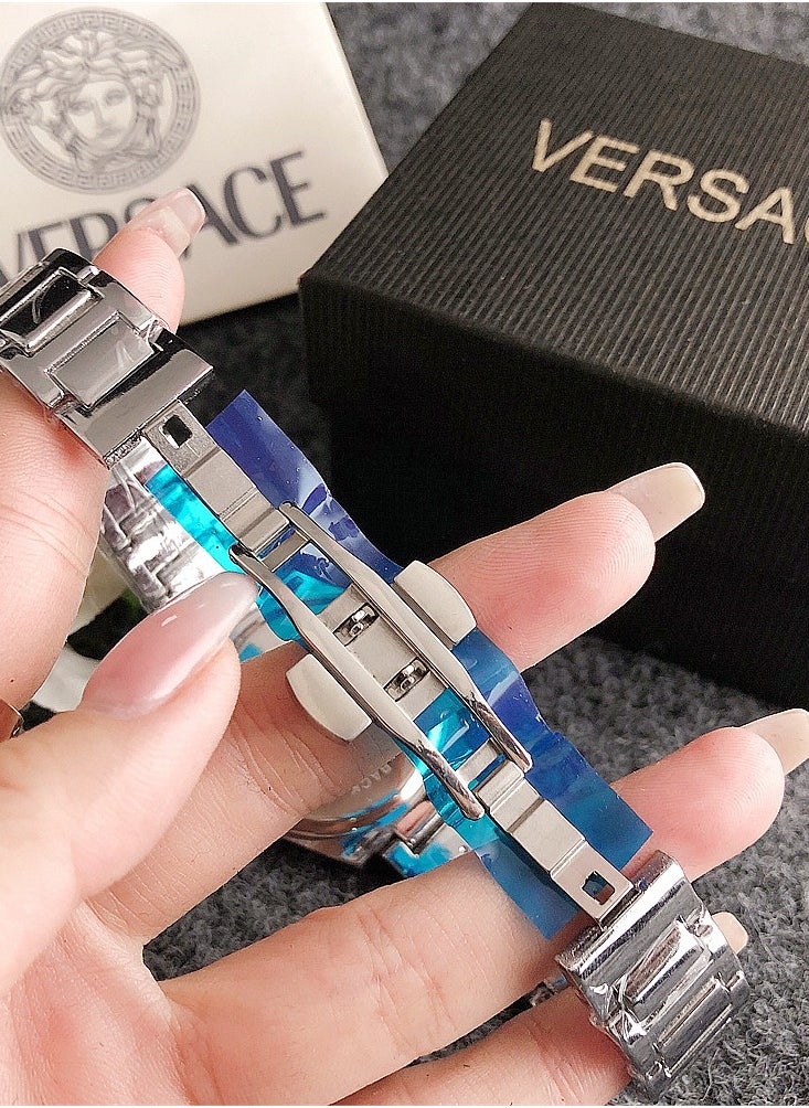 VERSACE - Versace Classic Cubic Zirconia Women's Quartz Watch with Silver Stainless Steel Strap34mm - Image 1