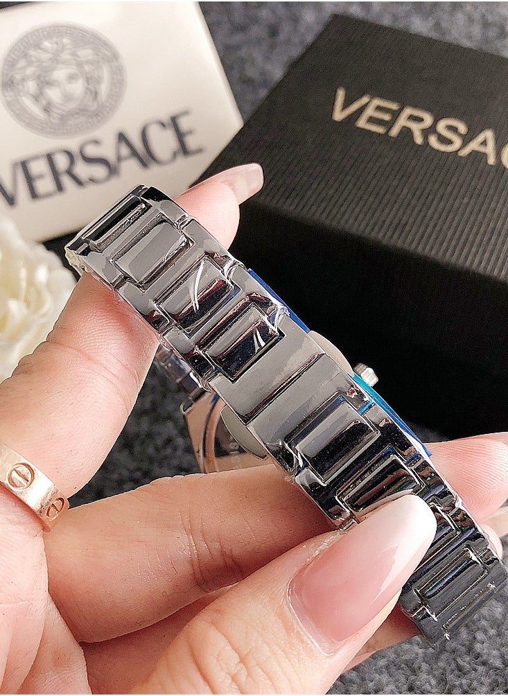 VERSACE - Versace Classic Cubic Zirconia Women's Quartz Watch with Silver Stainless Steel Strap34mm - Image 1