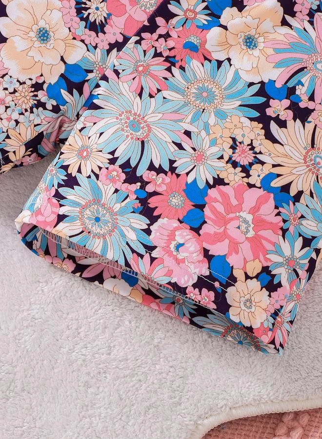 Take Two  Girls Pink Frill Sleeve Top And Floral Print Shorts Set for Women | Best Price UAE