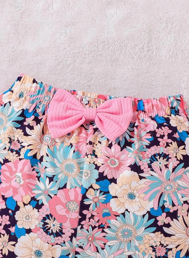 Take Two  Girls Pink Frill Sleeve Top And Floral Print Shorts Set for Women | Best Price UAE