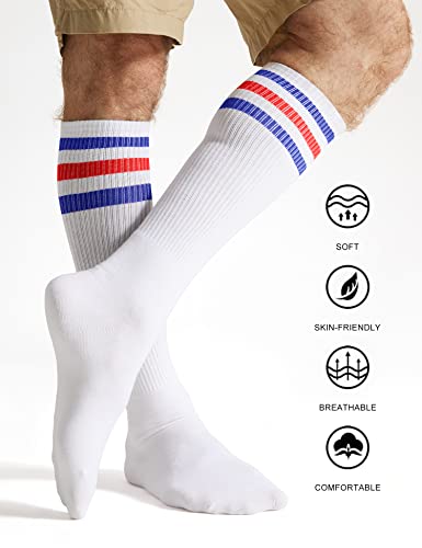 Joulli Men's White Knee High Retro Striped Tube Over the Calf Socks 1 Pair - Image 2