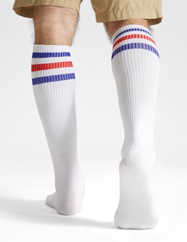 Joulli Men's White Knee High Retro Striped Tube Over the Calf Socks 1 Pair - Image 4