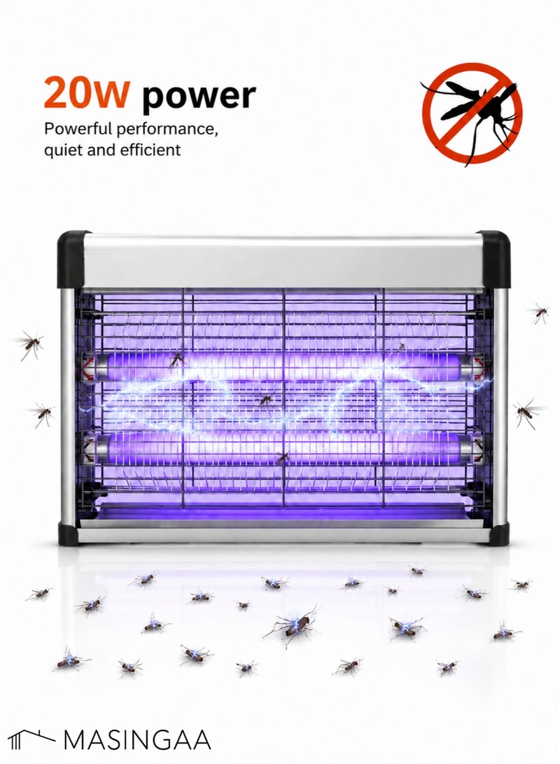 ماساجا صاعق حشرات كهربائي بقوة 20 وات، مضرب بعوض، قاتل حشرات مع مصيدة حشرات LED، عديم الرائحة، آمن وصحي للمنازل والمكاتب والفنادق - Image 1