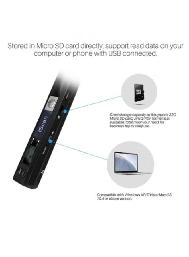 آيسكان ماسح ضوئي محمول يدوي للوثائق بحجم A4 بدقة 900DPI ومنفذ USB 2.0 – ماسح صور عالي الدقة للاستخدام في المكتب أو المدرسة أو أثناء السفر - Image 5