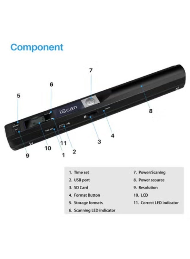 آيسكان ماسح ضوئي محمول يدوي للوثائق بحجم A4 بدقة 900DPI ومنفذ USB 2.0 – ماسح صور عالي الدقة للاستخدام في المكتب أو المدرسة أو أثناء السفر - Image 2