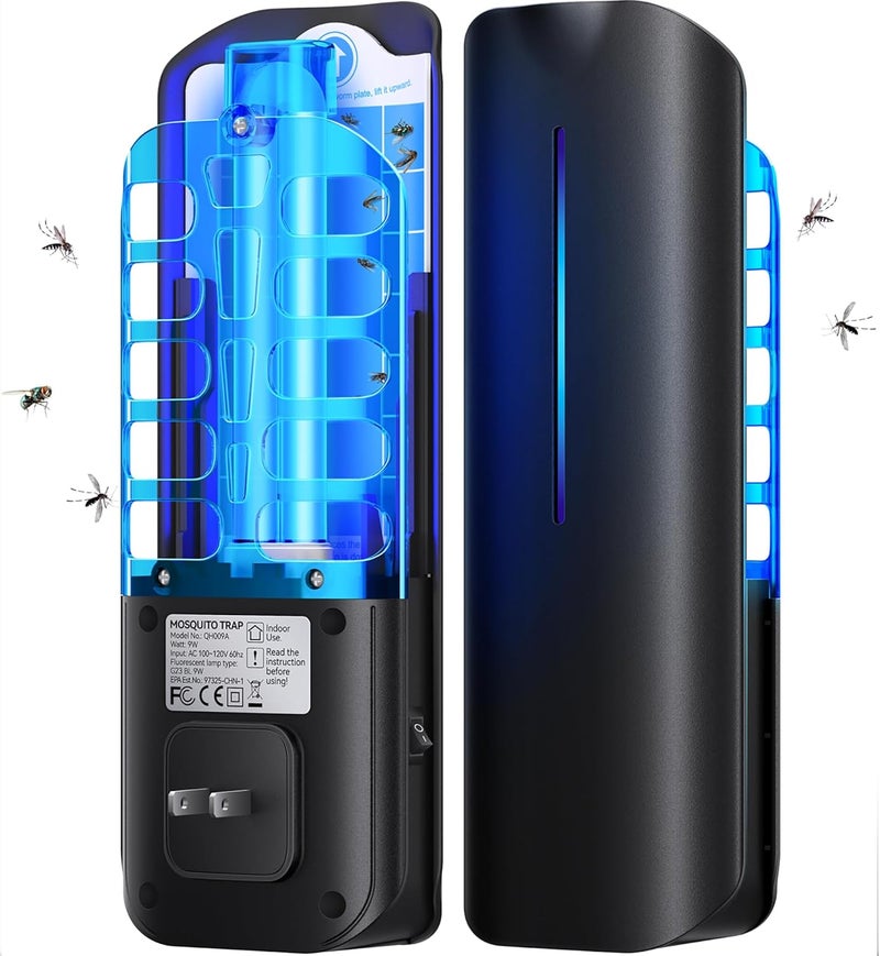 BURLAN Mosquito Insect Mosquito Bug Zapper Indoor Gnat Moth Catcher with 9W UV Night Light, 10 Refills Adhesive Glue Board for Home Office - Image 1