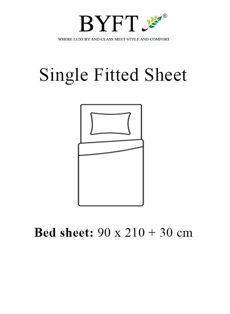 BYFT Tulip (Charcoal) Single Size Fitted Sheet with 1 cm Satin Stripe (90 x 210 + 30 Cm-Set of 1 Pc) 100% Cotton, Soft and Luxurious Hotel Quality Bed linen-300 TC - Image 5