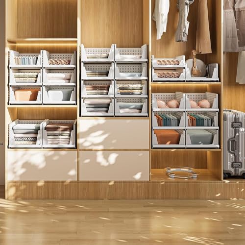 VERAT 4 Pieces Wardrobe Organizer/Stackable Drawers/Storage Organiser/Foldable/Almirah/Closet Basket/Cupboard/Shirt Storage Stacker/Cloth Box for Almirah/Plastic Baske(White) - Image 3