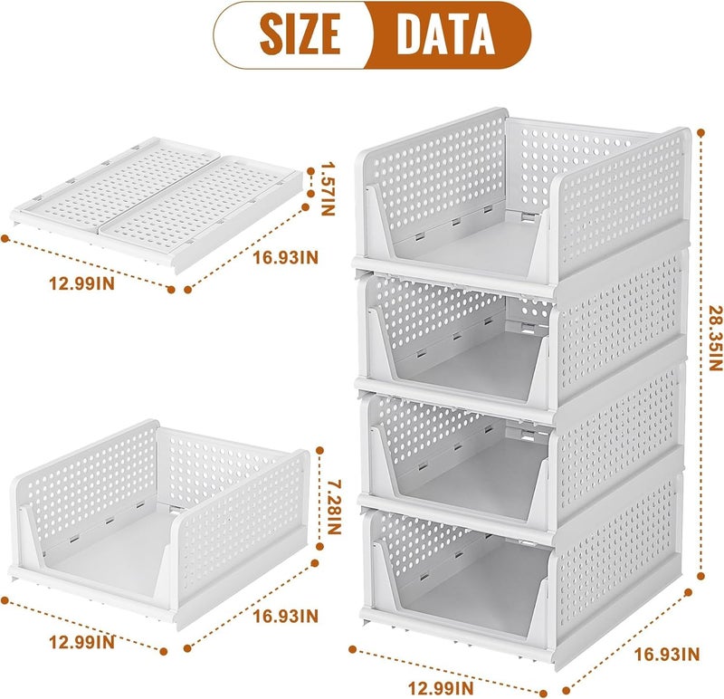 VERAT 4 Pieces Wardrobe Organizer/Stackable Drawers/Storage Organiser/Foldable/Almirah/Closet Basket/Cupboard/Shirt Storage Stacker/Cloth Box for Almirah/Plastic Baske(White) - Image 2