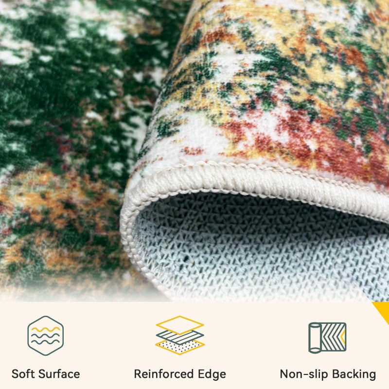 RELEANY Washable Area Rugs 4ft Non-Slip Modern Abstract Soft for Living Room Entryway Bedroom Nursery  Print Pattern  Green Orange Rust Red Cream Colorful - Image 4