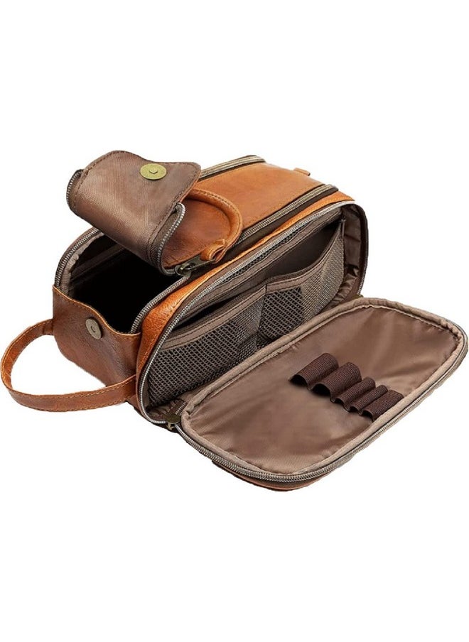 CONTACTS Pu Leather Toiletry Bag For Men Or Women Toiletries Kit For Travel Organizer Leather Bag-Codopp-Tan, 14 Cm, Large  - Image 1