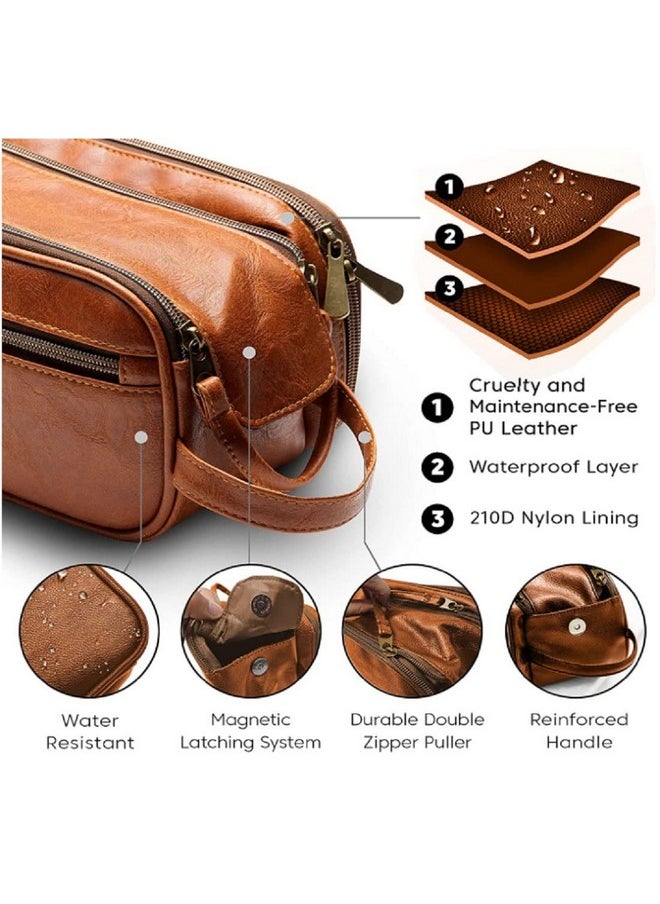CONTACTS Pu Leather Toiletry Bag For Men Or Women Toiletries Kit For Travel Organizer Leather Bag-Codopp-Tan, 14 Cm, Large  - Image 3