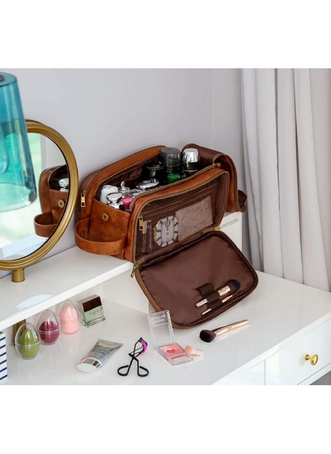 CONTACTS Pu Leather Toiletry Bag For Men Or Women Toiletries Kit For Travel Organizer Leather Bag-Codopp-Tan, 14 Cm, Large  - Image 5
