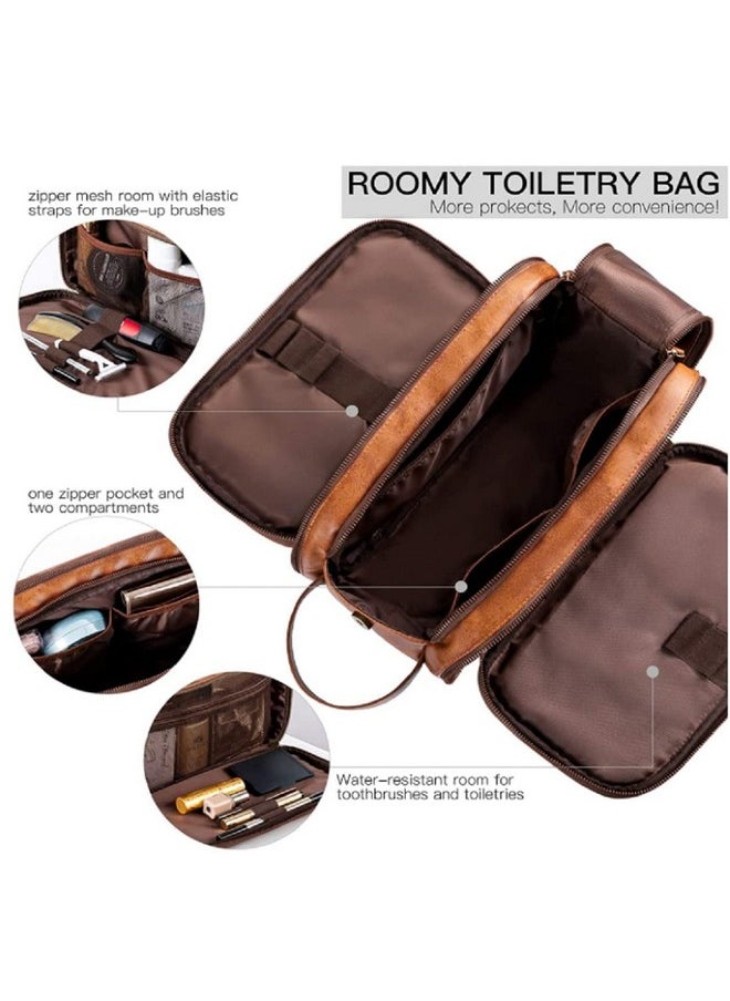 CONTACTS Pu Leather Toiletry Bag For Men Or Women Toiletries Kit For Travel Organizer Leather Bag-Codopp-Tan, 14 Cm, Large  - Image 2