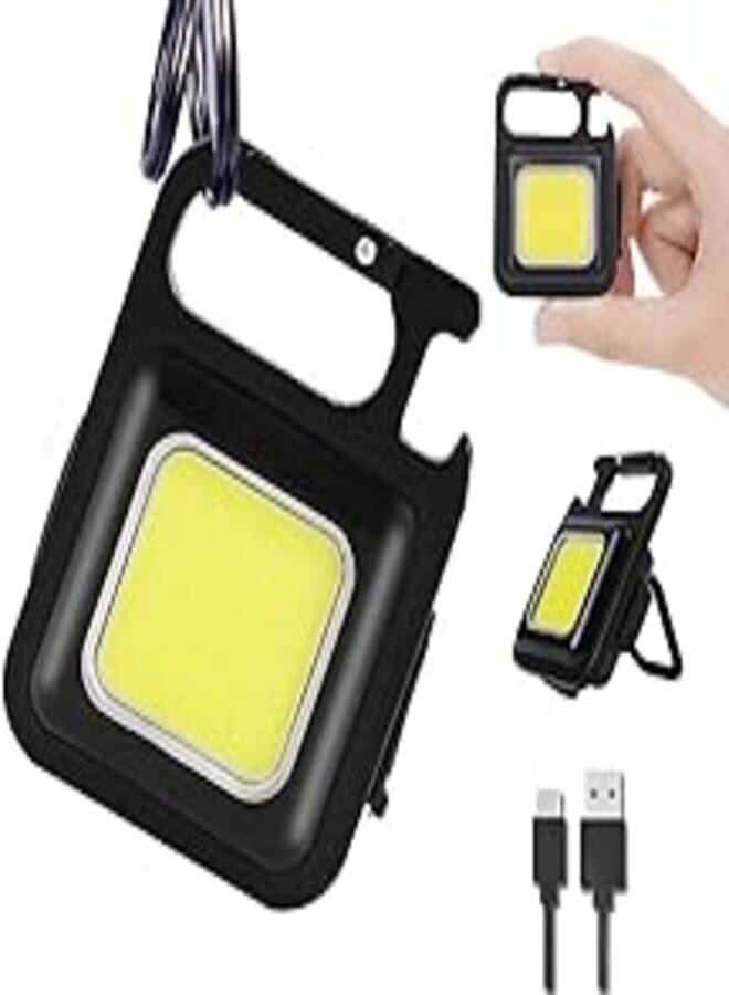 Casfer Mini Portable COB LED Flashlight - 500 Lumens Keychain Flashlight, Pocket Work Light Rechargeable with Bottle Opener and Magnet Base for Night Fishing Camping Emergency, Green, T098