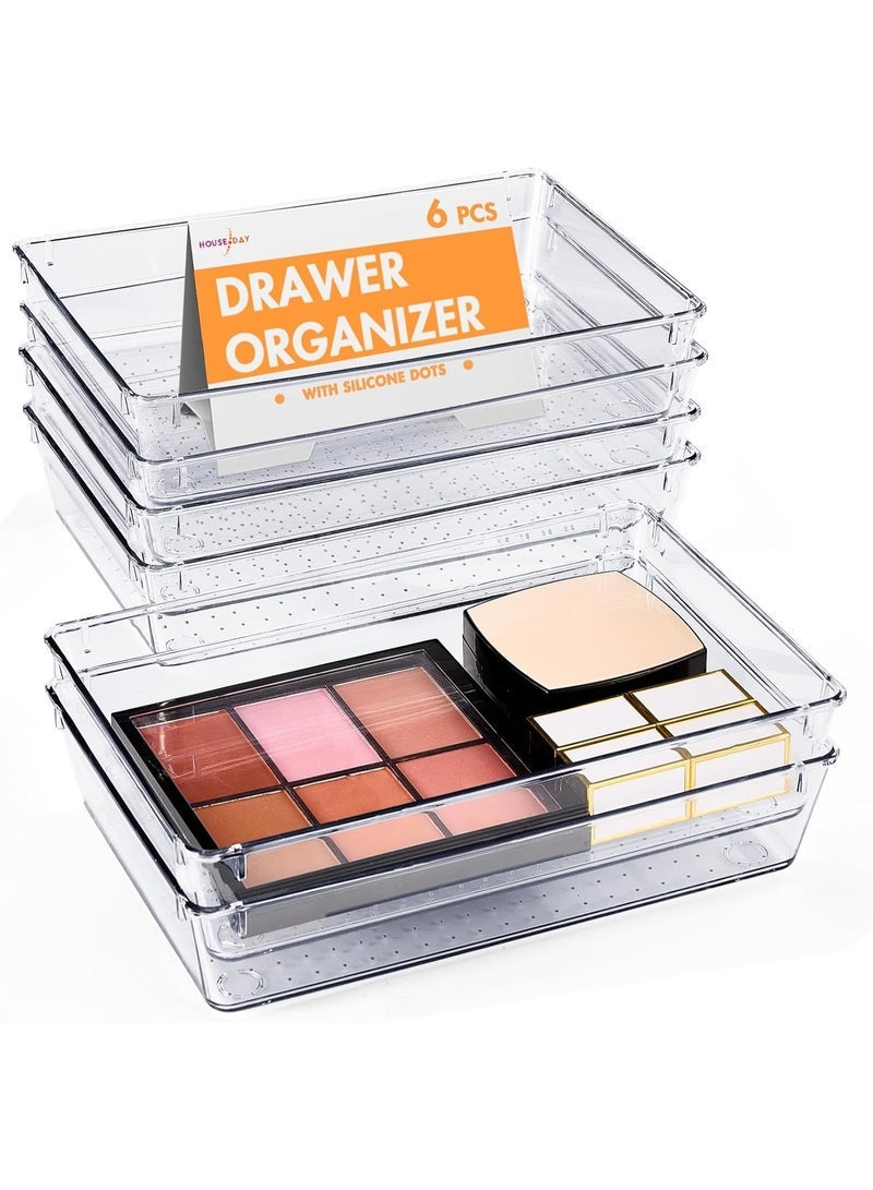 Desk Drawer Organizer Bins, 6 Pack Cosmetic Organizers and Storage, Non-Slip Plastic Drawer Organizer for Makeup, Bathroom, Kitchen, Office - Image 1