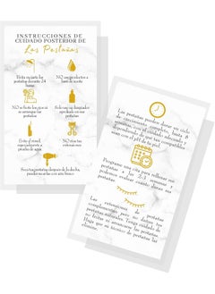 Lashicorn Spanish Lash Aftercare Instructions  50pk  Cuidado Posterior de la Extensin de Pestaas  2 x 35 inch Card for clients  Eyelash Extension Supplies marble gold beautiful 23 week refills fillers 