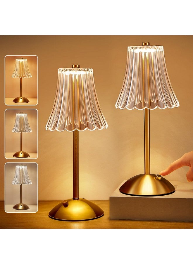 One Fire Table Lamps Set of 2, 3 Colors Bedside Lamps Set of 2, Dimmable Bedroom Lamps Set of 2, Rechargeable Nightstand Lamps Set of 2, Gold Lamps Set of 2 Lamps for Bedroom Living Room Bathroom Hotel Bar - Image 1