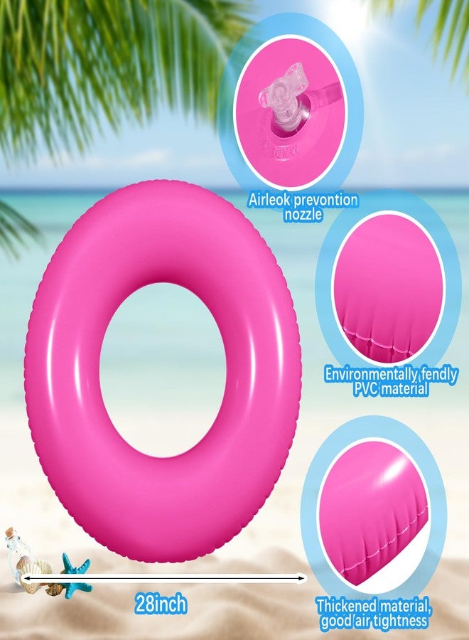 JellyArch 6 Pcs Inflatable Pool Floats 28 Inches Swim Tube Bulk for Adults Swimming Ring Pool Floaties for Beach Party Decorations Women and Men River Lake Summer Vacation Holiday (Rose Pink) - Image 2