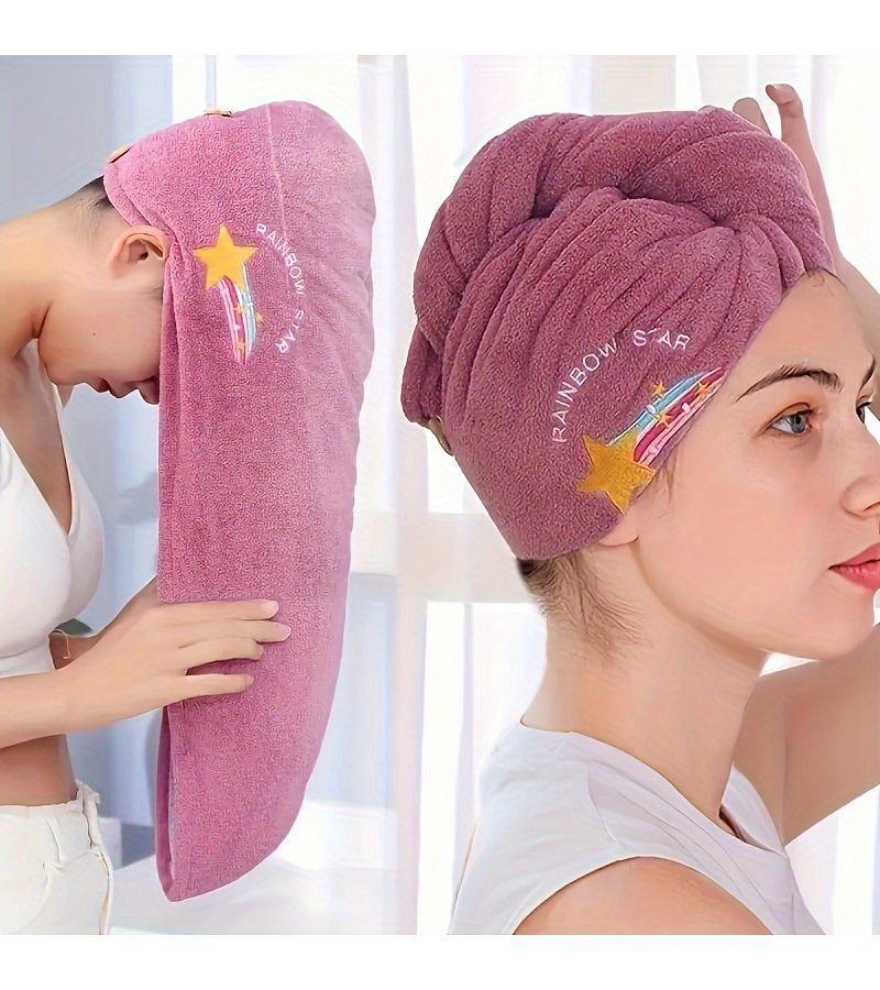 Purple Thick Soft Hair Drying Towel Absorbent Wrap Cap for Curly Long Hair - Image 2