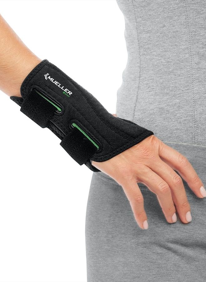 Mueller Sports Medicine Green Fitted Wrist Brace for Men and Women, Support and Compression for Carpal Tunnel Syndrome, Tendinitis, and Arthritis, Right Hand, Black, Small/Medium - Image 1