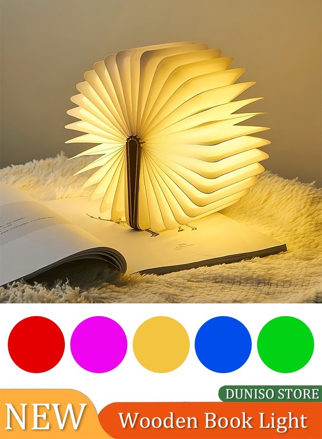 Loquat Folding Book Lamp, Wooden Book Light 5 Color,Portable USB Rechargeable Night Light, Home Office Decoration Gift LED Book Light for Home Decor Birthday Gift - Image 1