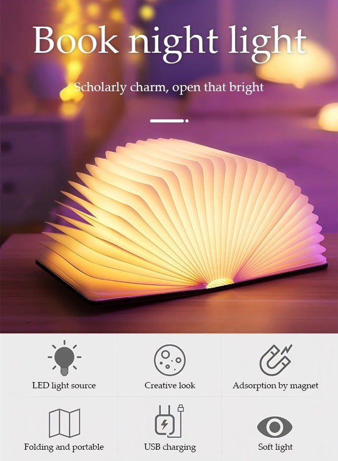 Loquat Folding Book Lamp, Wooden Book Light 5 Color,Portable USB Rechargeable Night Light, Home Office Decoration Gift LED Book Light for Home Decor Birthday Gift - Image 3