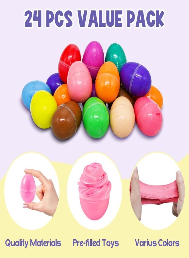 LUKBERA 24 Pcs Easter Prefilled Eggs with Slime Toy for Easter Basket Stuffers, Playdough No-Sticky Squeeze Putty Butter Slime Party Favor for Kids - Image 4