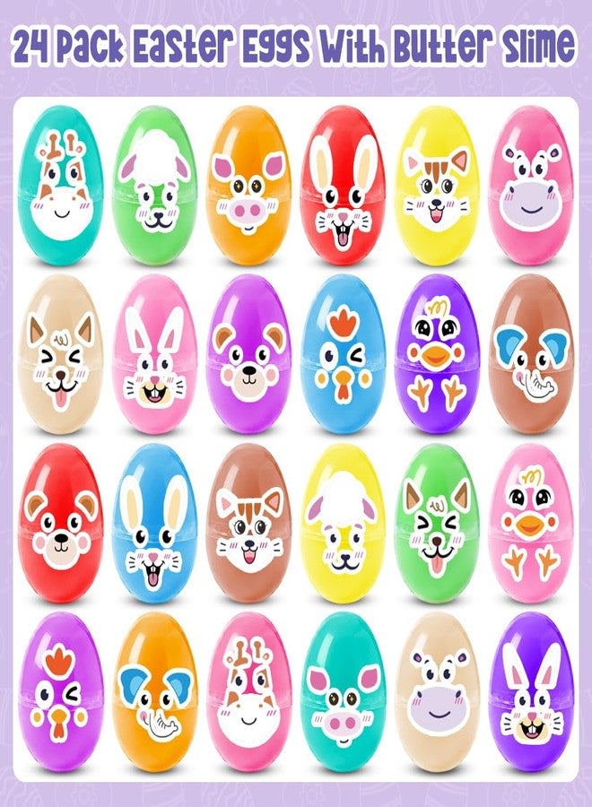LUKBERA 24 Pcs Easter Prefilled Eggs with Slime Toy for Easter Basket Stuffers, Playdough No-Sticky Squeeze Putty Butter Slime Party Favor for Kids - Image 3