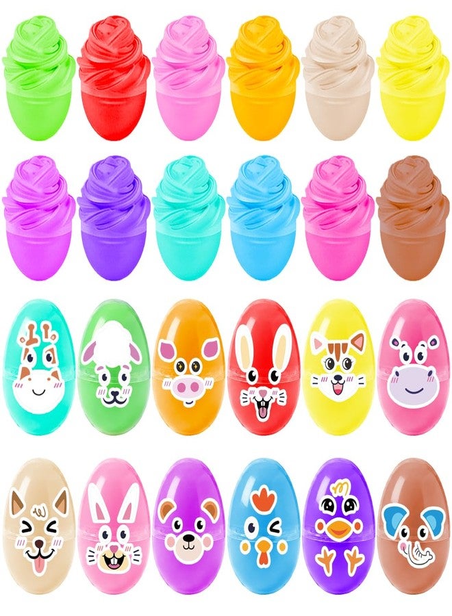 LUKBERA 24 Pcs Easter Prefilled Eggs with Slime Toy for Easter Basket Stuffers, Playdough No-Sticky Squeeze Putty Butter Slime Party Favor for Kids - Image 1