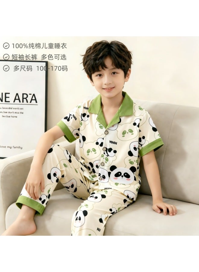 Summer Short-sleeved Trousers Children's Pajamas Thin Cotton Class A Home Clothes For Boys And Girls Baby Cartoon Air-conditioning Clothes