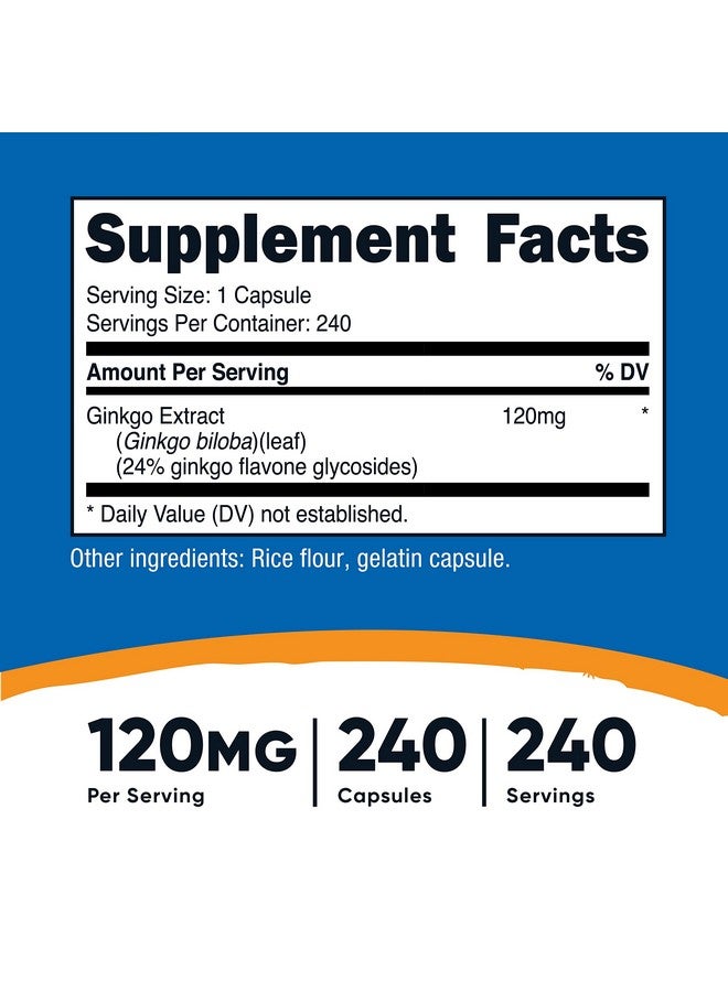 Nutricost جنكو بيلوبا 120 ملغ 240 كبسولة قوة إضافية مستخلص جنكو بيلوبا خالي من الغلوتين وغير معدل وراثيًا - Image 3